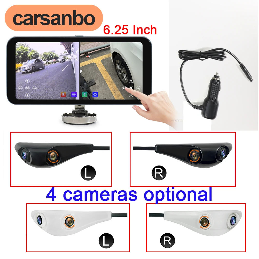 

Carsanbo AHD 1080P Dual Lens Side View Camera and 6.25 Inch IPS Touch Screen 720P DVR Monitor Car Blind Spot Ai BSD Alarm System