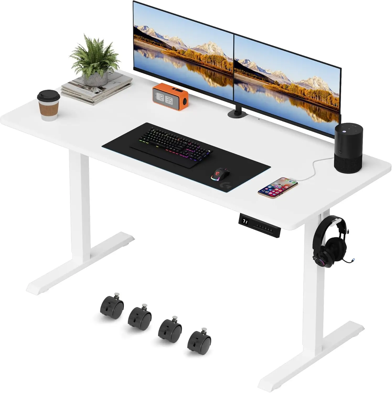 

Electric Standing Desk,55 x 24 Inches Height Adjustable Home Office Desk with Removable Caster (White)