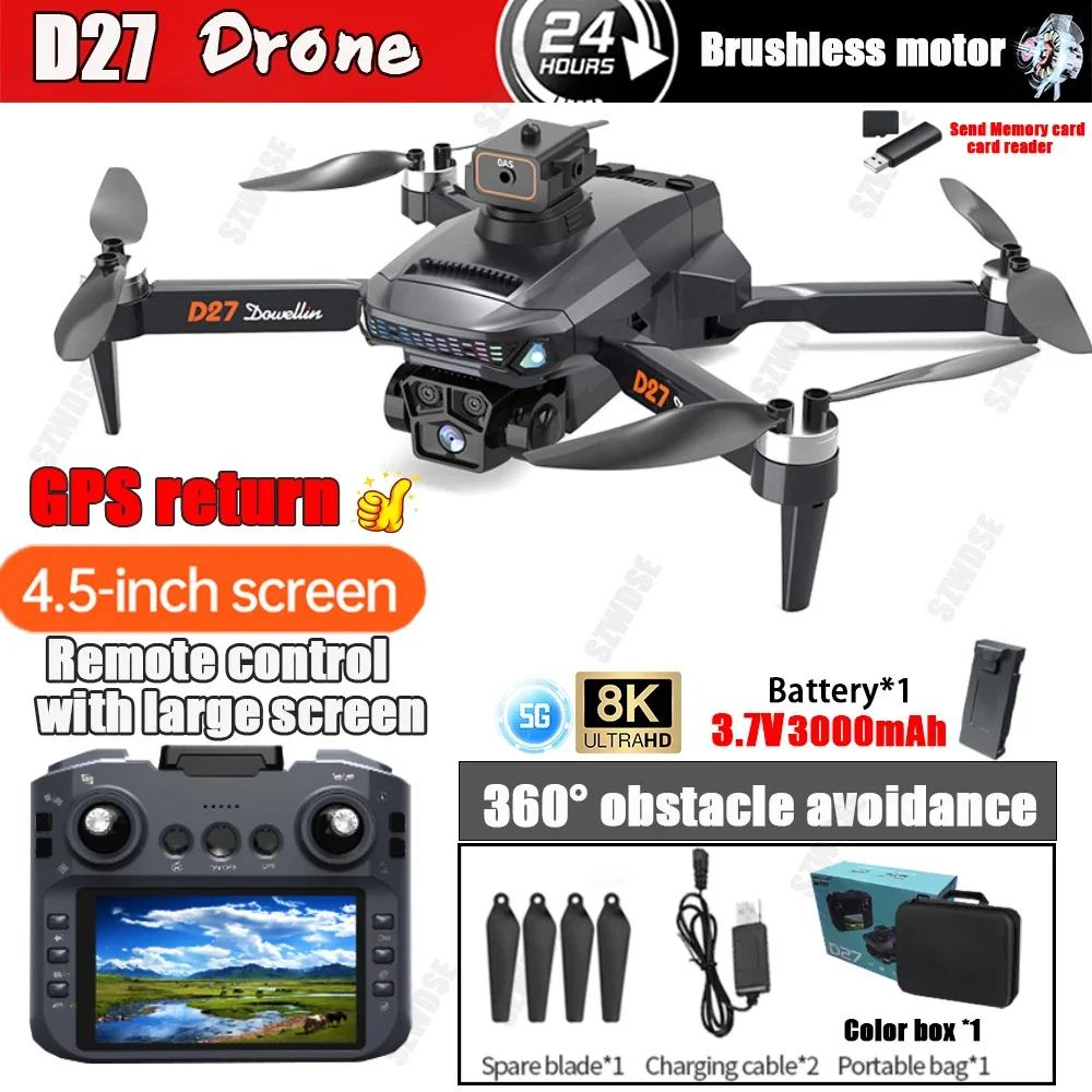 New D27 GPS Drone Professional 8K HD Camera UAV 360° Obstacle Avoidance Brushless Motor Dron Foldable RC Quadcopter Toy Kid Gift image 3