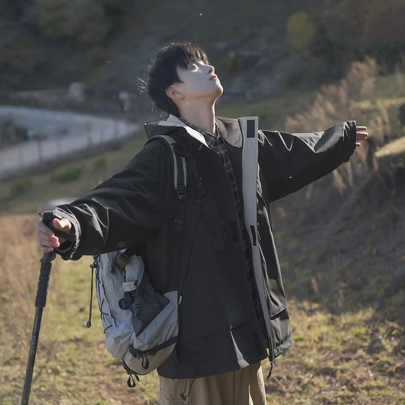 سترة رجالية عتيقة مقاومة للماء ومضادة للرياح للاستخدام الخارجي على الطراز الجبلي الأمريكي ملابس عمل عملية معطف ربيعي ياباني ريترو ملابس الشارع