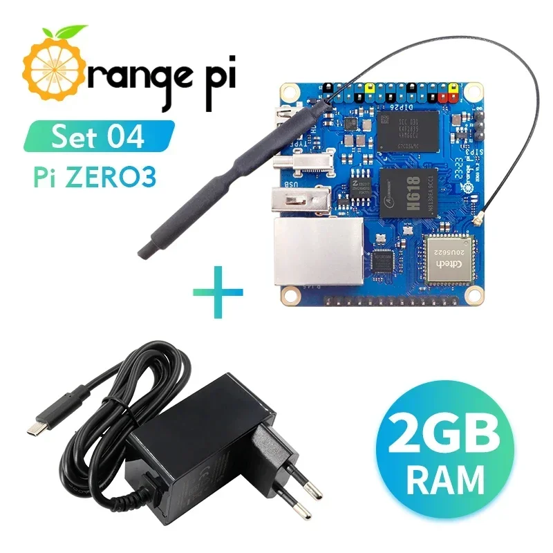 New Orange Pi Zero 3 2GB+5V3A Type-C Power Supply, DDR4 Allwinner H618 WiFi+BT BLE Mini PC Orange Pi Zero3 SBC Single Board