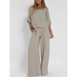 Crop Top Shirt & Wide Leg Pants Set Y2k Vest Green Matching Sets Spring Vintage Boho High Waist Loose Work 2024 Suit Streetwear