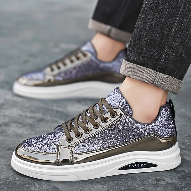 الذهب أحذية رياضية رجالية 2025 موضة جديدة فاخرة أحذية التزلج بريق حذاء كاجوال الرجال منصة أحذية فلكنيز حجم كبير Tenis #3