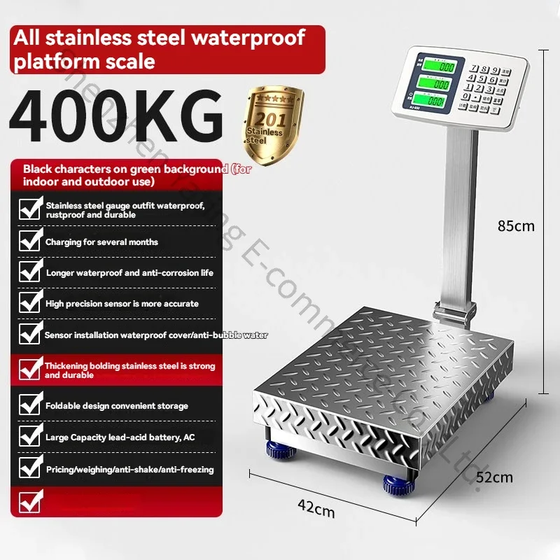 New 400kg Electronic Weighing Scale, Foldable Scale Commercial Platform Scale, Stainless Steel Waterproof Electronic Scale