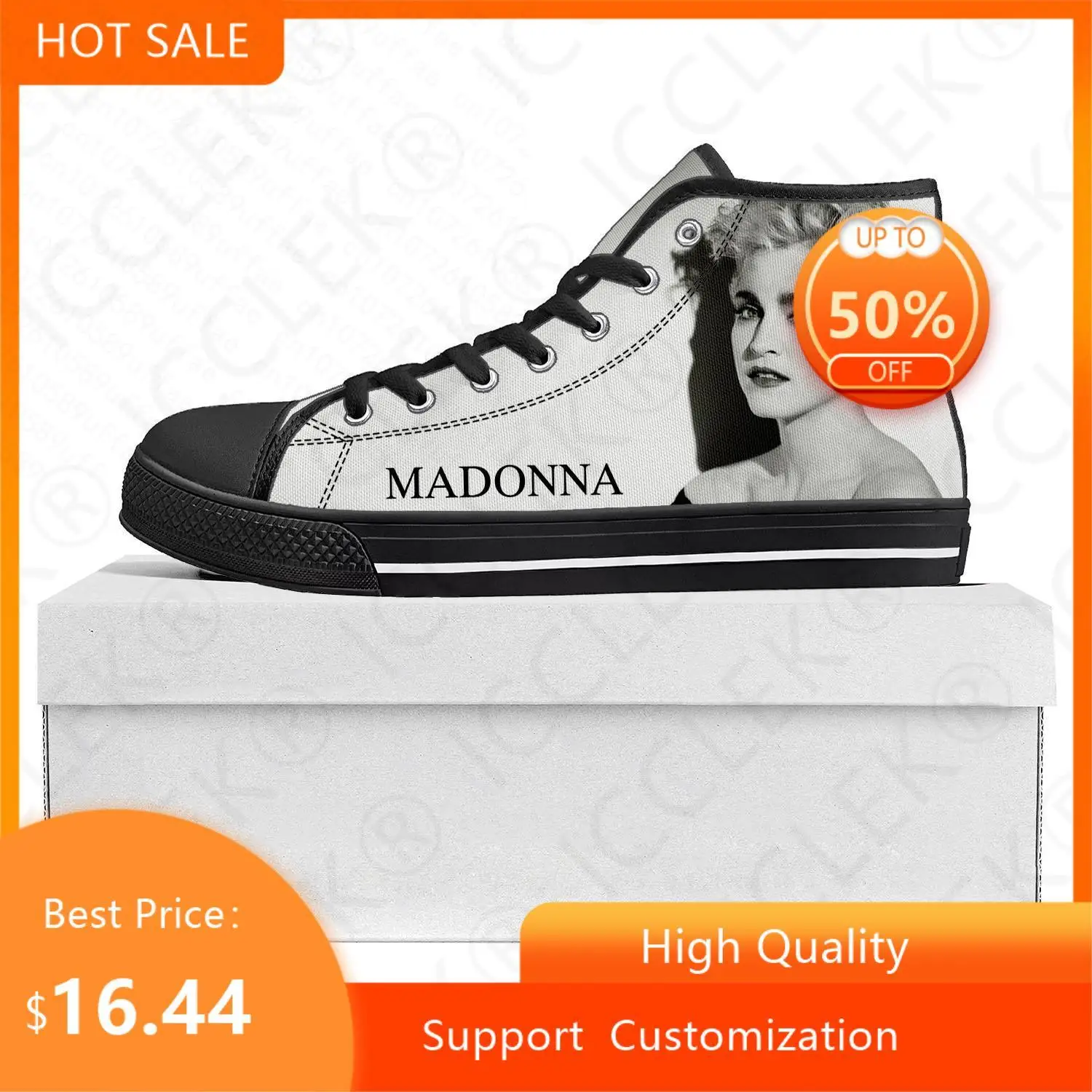 Madonna pop rock singer disco fashion High Top High Quality Sneakers Mens Womens Teenager Canvas Sneaker Couple Shoe Custom Shoe