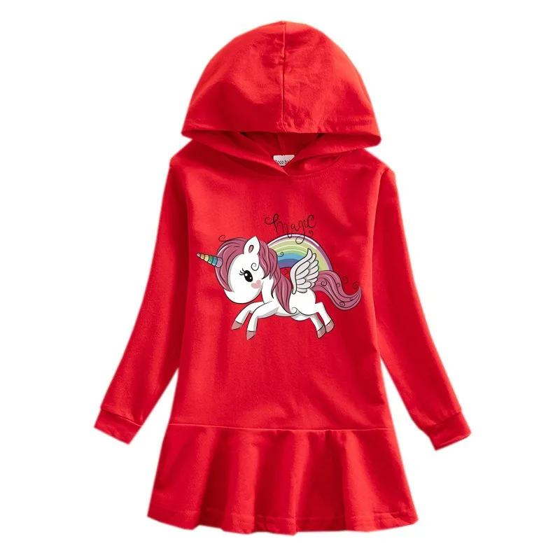 Unicorn Princess Dress Cotton Clothes 2024 New Autumn Toddler Kids Dresses Girls for Children Birthday Party Costume Hooded 2-8T