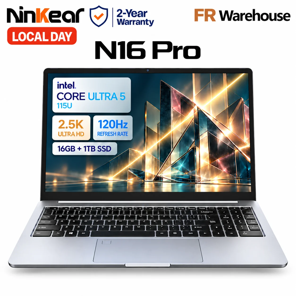 Ninkear N16 Pro AI Laptop Intel Core Ultra 5 115U 16 Pollici Display 2.5K 120Hz 16GB RAM LPDDR5 1TB SSD WiFi 6 Windows 11 NPU AI 21 TOPS tastiera retroilluminata per lavoro studio