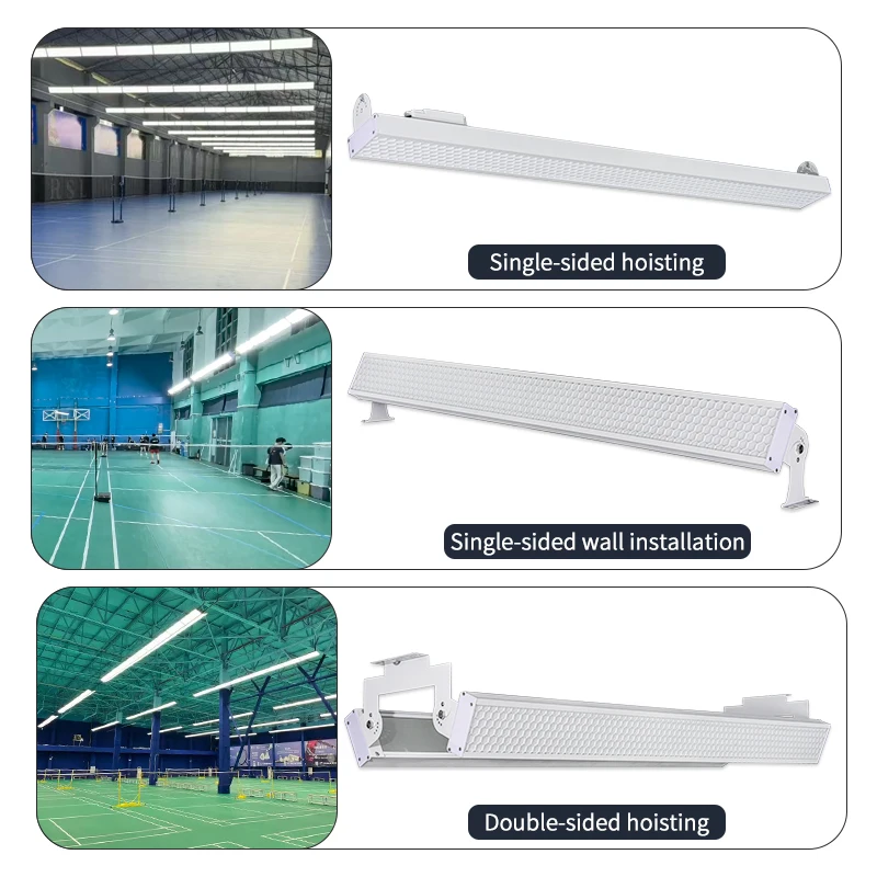 New Indoor Led Badminton Field Lighting Led Badminton Court Light Anti Glare Padel Court Rectangle Hanging Linear Light for Gym