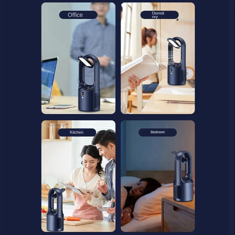 Ventilateur électrique sans lame avec lampe de bureau, aste par USB, silencieux, mini ventilateur de refroidissement portable, vent à 6 vitesses, 2000mAh