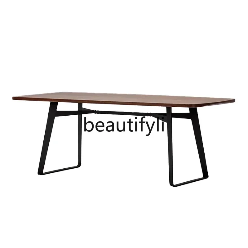 32Nordic dining table solid wood industrial style household rectangular dining table black walnut workbench