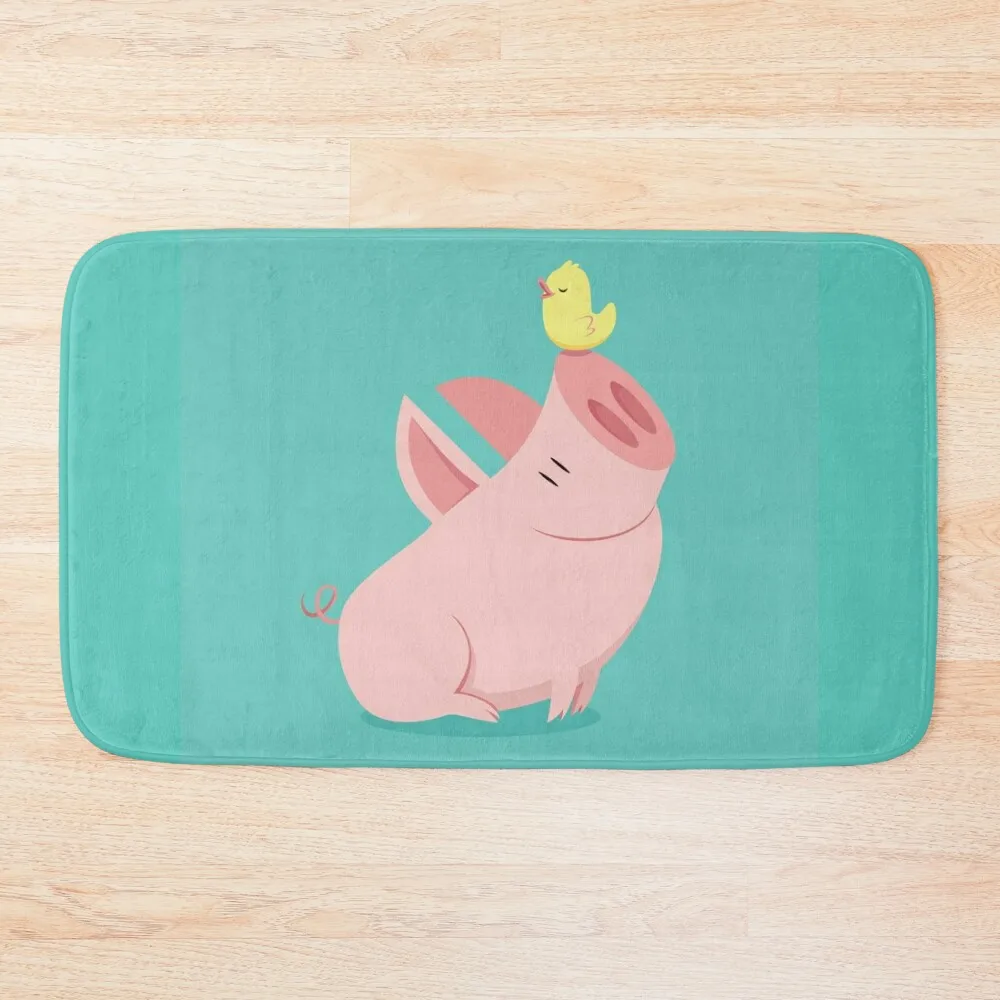 

Big pig and little bird Bath Mat Bathrooms Accessories Novelties Bathroom Interior Slip-Resistant Mat