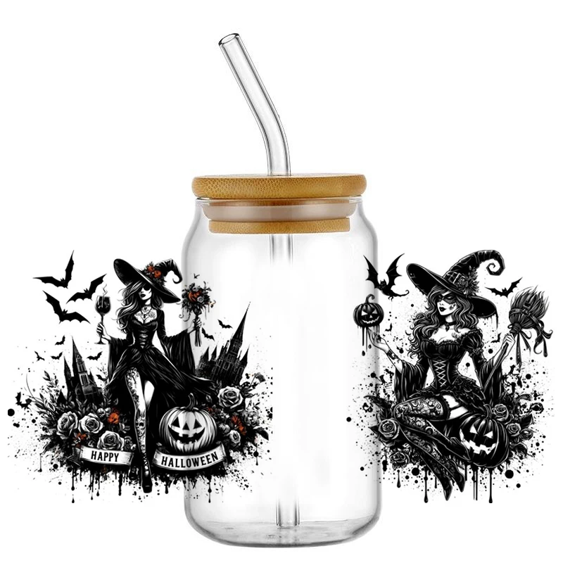 Skull Pumpkin Day decals Uv dtf Cup Wraps 16oz For Libbey Glass Can Cups Tumbler  transfer Printing