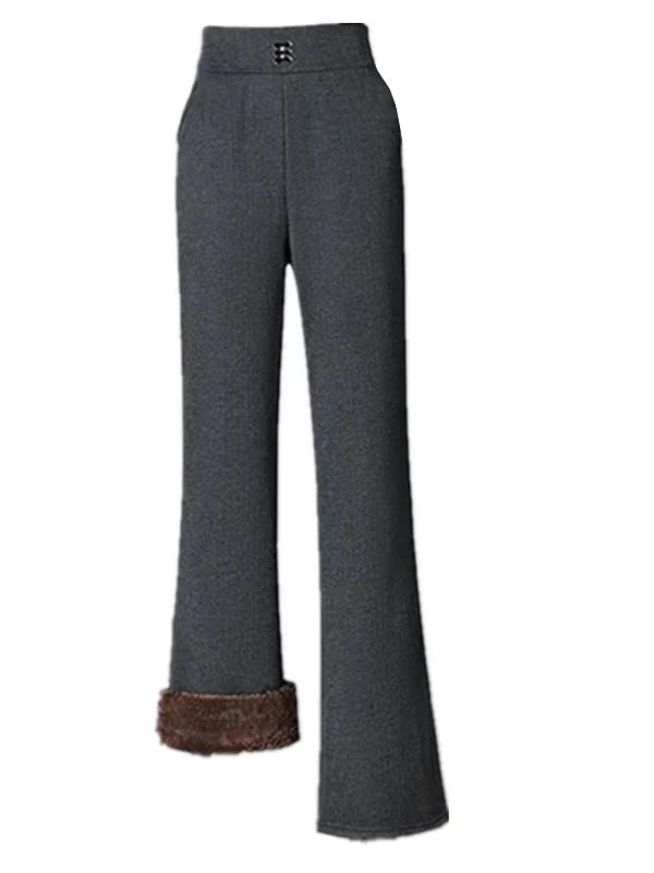 سروال نسائي واسع مبطن Fce عالي الخصر من ألياف البوليستر للتنقل Sle النسخة الكورية بنطال كاجوال دافئ لمنتصف العمر...