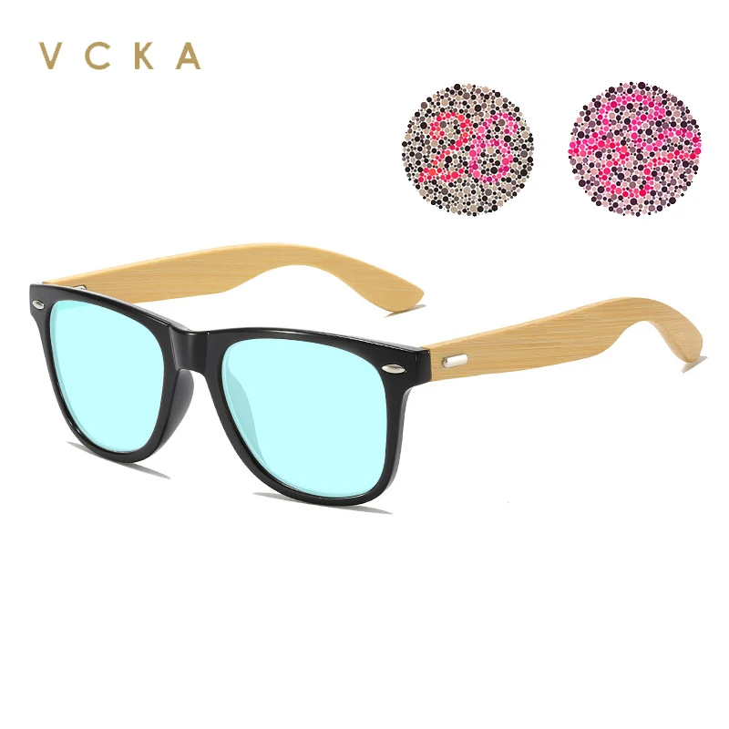 VCKA Men Women Vintag Functionality Red-green-blind Color-weak Glasses Bamboo Leg Correction Color-defining Square Eyewear