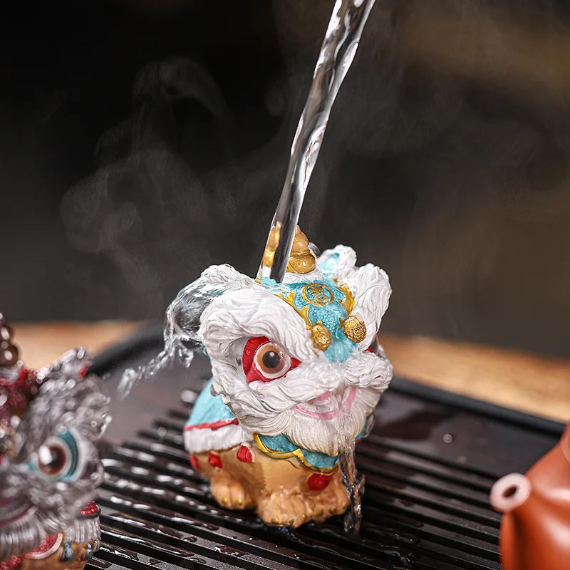 

1 Pair Color changing tea pets desktop decorations premium mini lion dance tea pets toys on the tea brewing table gift giving