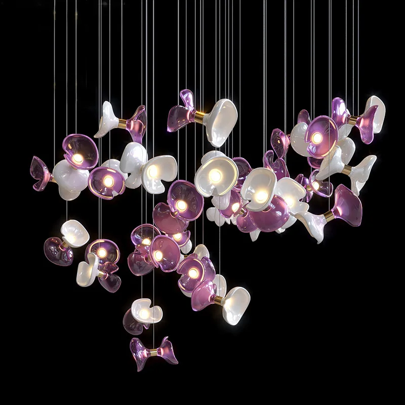 Candelabro brillante de sombra de cristal con mancuernas moradas de lujo, lámpara colgante de Hardware regulable personalizada para dormitorio, luz para techos