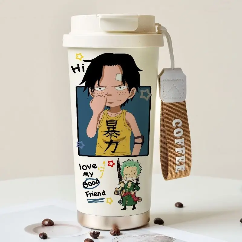 أنيمي الإبداعية قطعة واحدة لوفي المروحية زورو المحمولة سعة كبيرة كوب حراري 316 الفولاذ المقاوم للصدأ فنجان القهوة الباردة هدية عيد