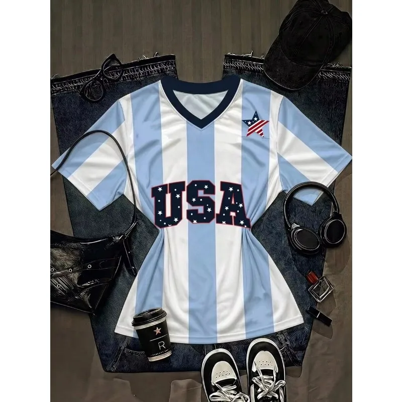 2026 Trendy Unisex Match Atmosphere Support T-shirt Portugal Brazil England USA Printed T-shirt Women's Casual V-neck T-shirt