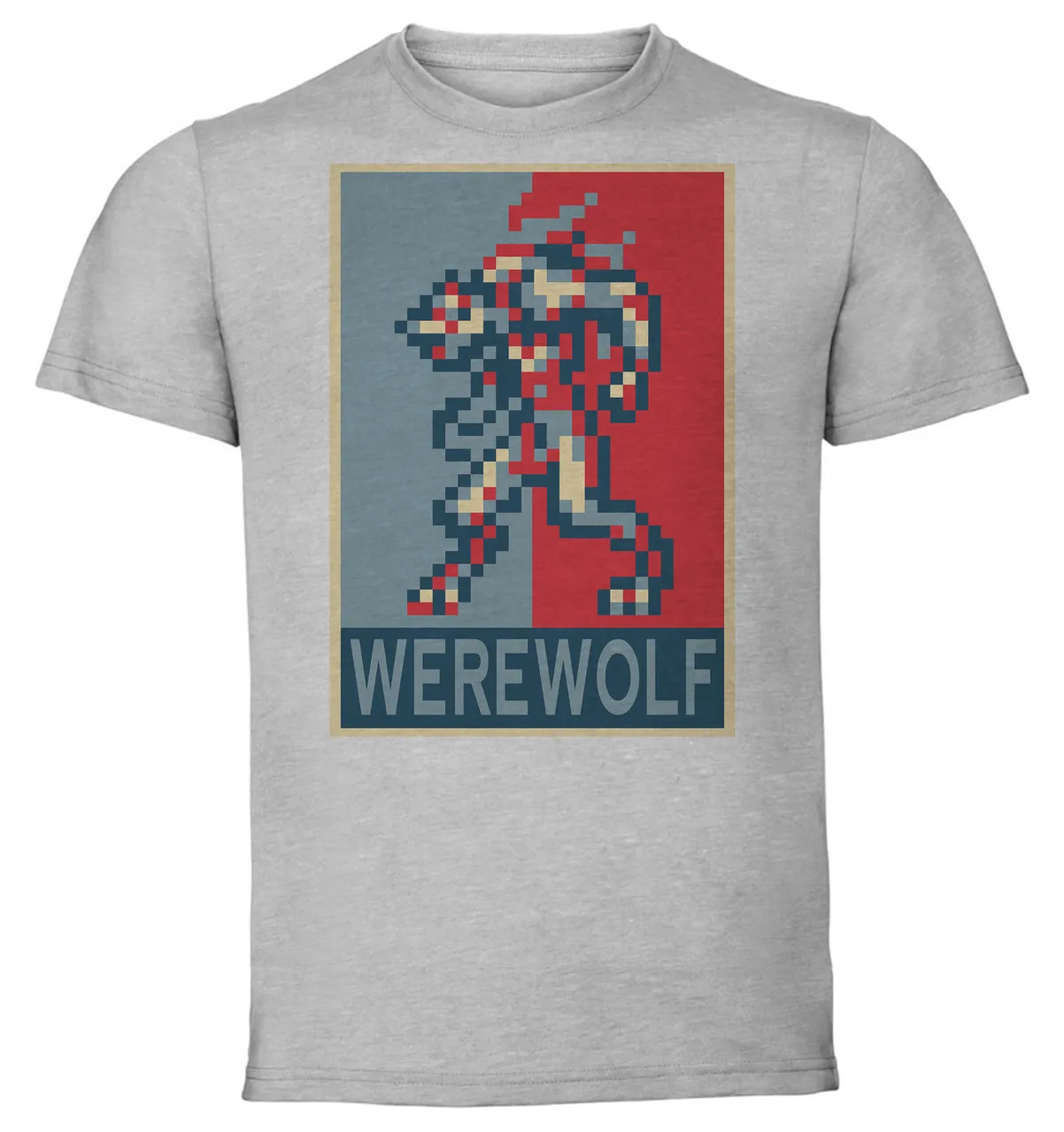 T-Shirt Unisex Grey Propaganda Pixel Art Castlevania Aria Of Sorrow Werewolf