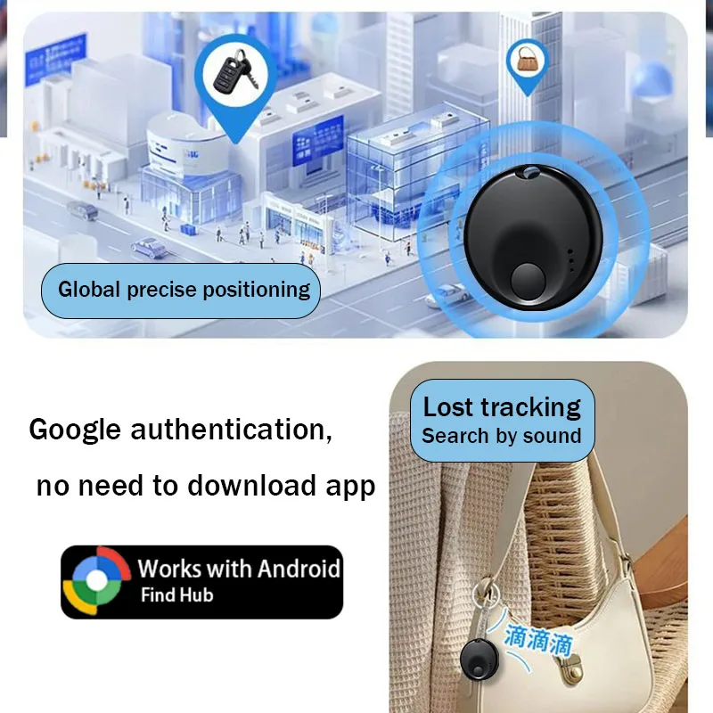 Mini Anti-loss Tag for Android Phone Works With Google Find Hub App Key Finder Smart Tag for Xiaomi Samsung Pixel OnePlus