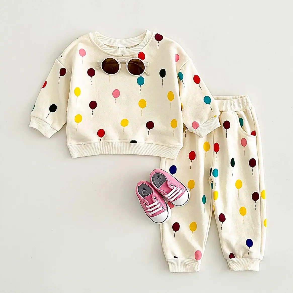 مجموعة ملابس أطفال أولادي وبنات ، بدلة أطفال ، ملابس لحديثي الولادة ، طباعة بالونات ملونة ، احتفال عيد ميلاد ، خريف ، ربيع #2
