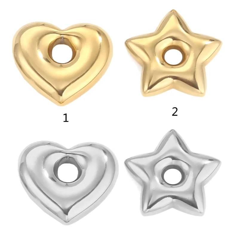 E15E Stainless Steel Heart Star Bead Gold Silver Color Spacer Beads for Jewelry DIY