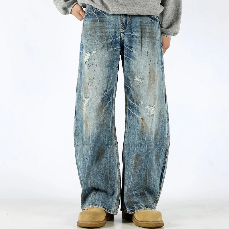 

Американские ретро молодежные поп-хип-хоп Cleanfit косатые джинсы для мужчин и женщин Y2k Harajuku повседневные модные свободные рваные брюки прямого кроя