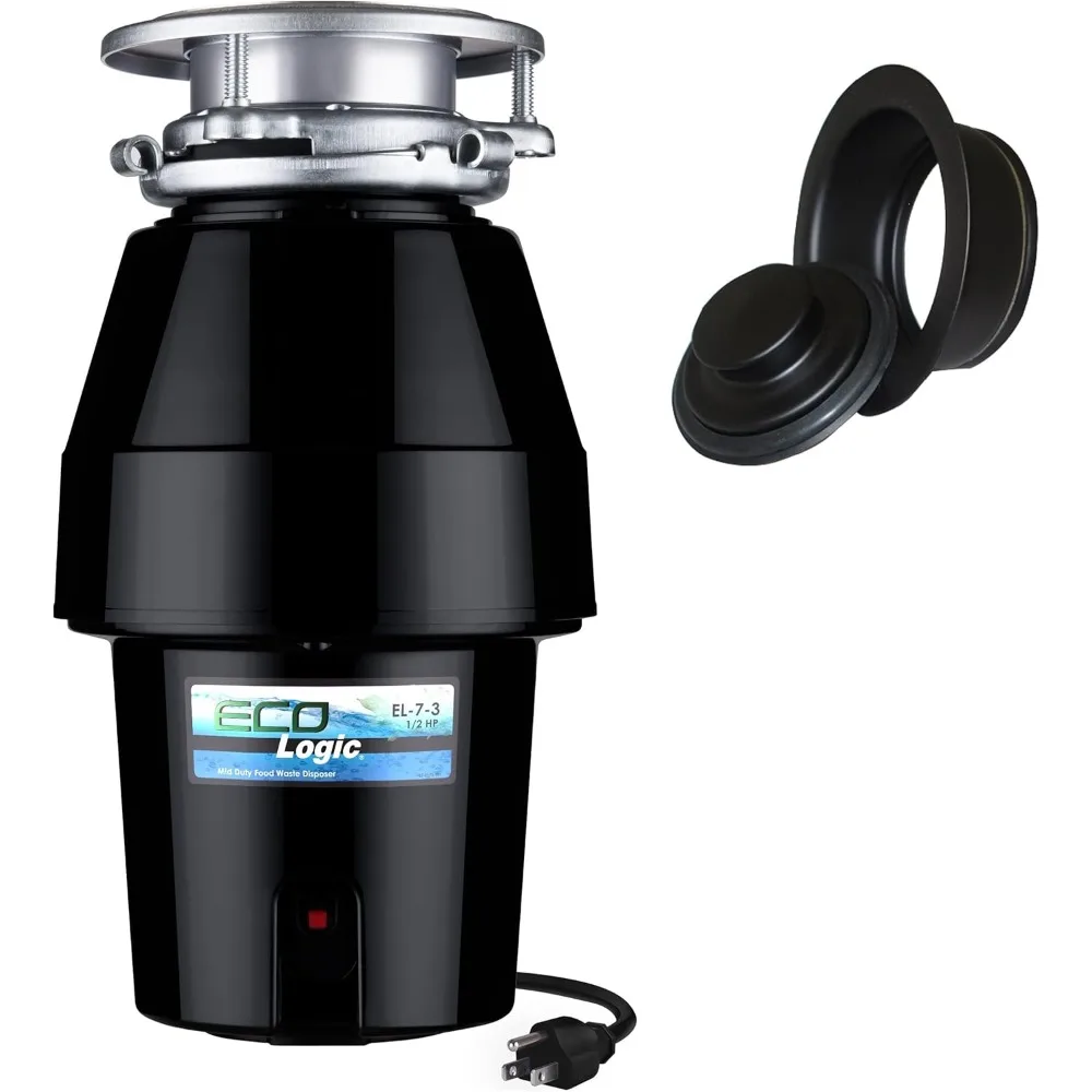 Designer Series Food Waste Disposer with Black Sink Flange,permanent magnet motor features anti-jam stainless steel impellers