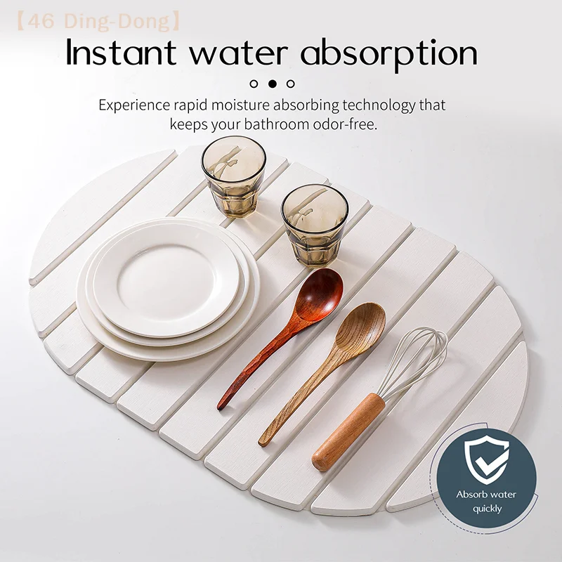 New Oval Shaped Diatom Mud Tableware，Folding Dish Drain Pad For Drying Kitchen Multifunctional Countertop With Water Absorption