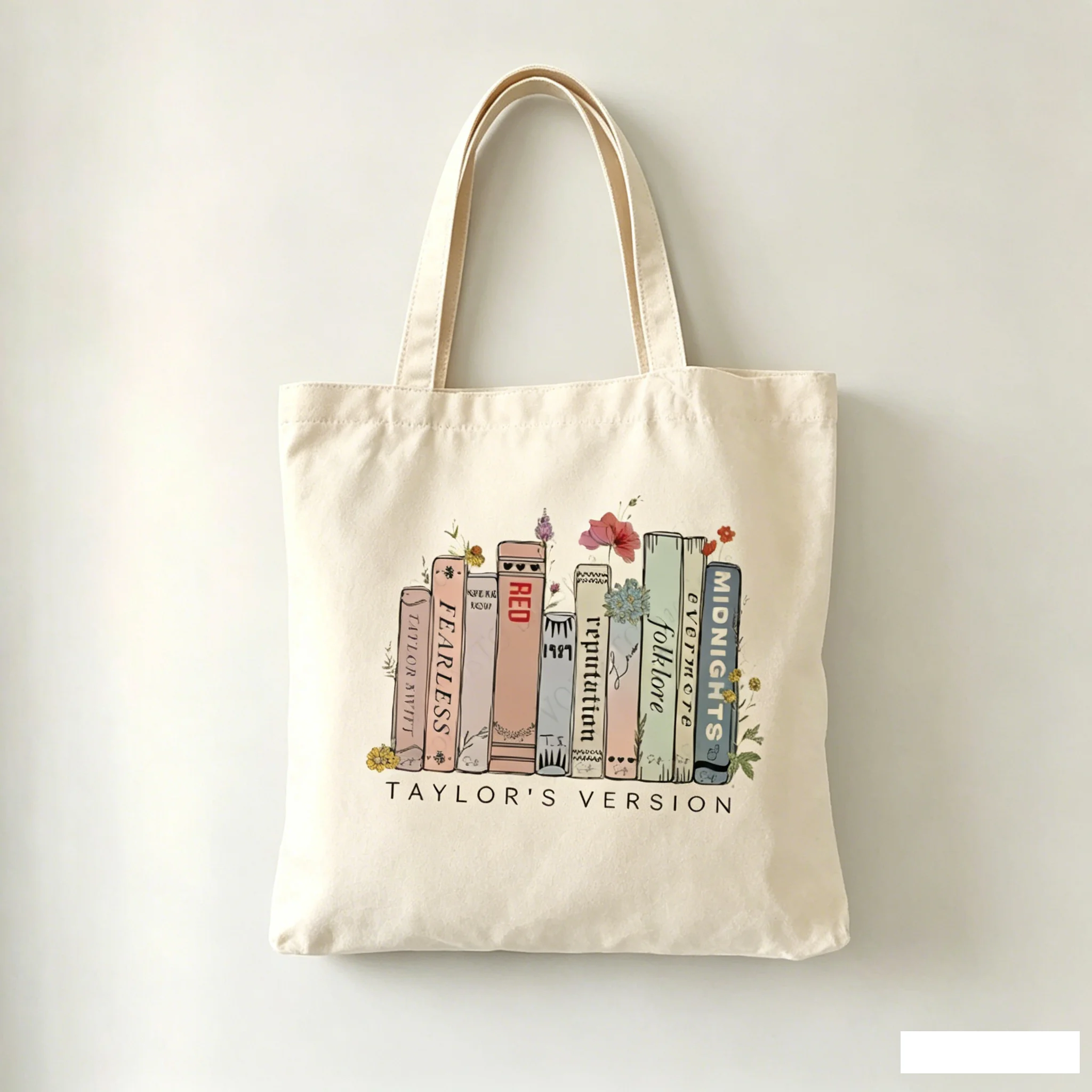 Tote Bag The Eras Tour Merch Best Gift for TS Fans Music Lover Shopping Bag Swiftie Album Book Floral Pattern Canvas Tote Bag