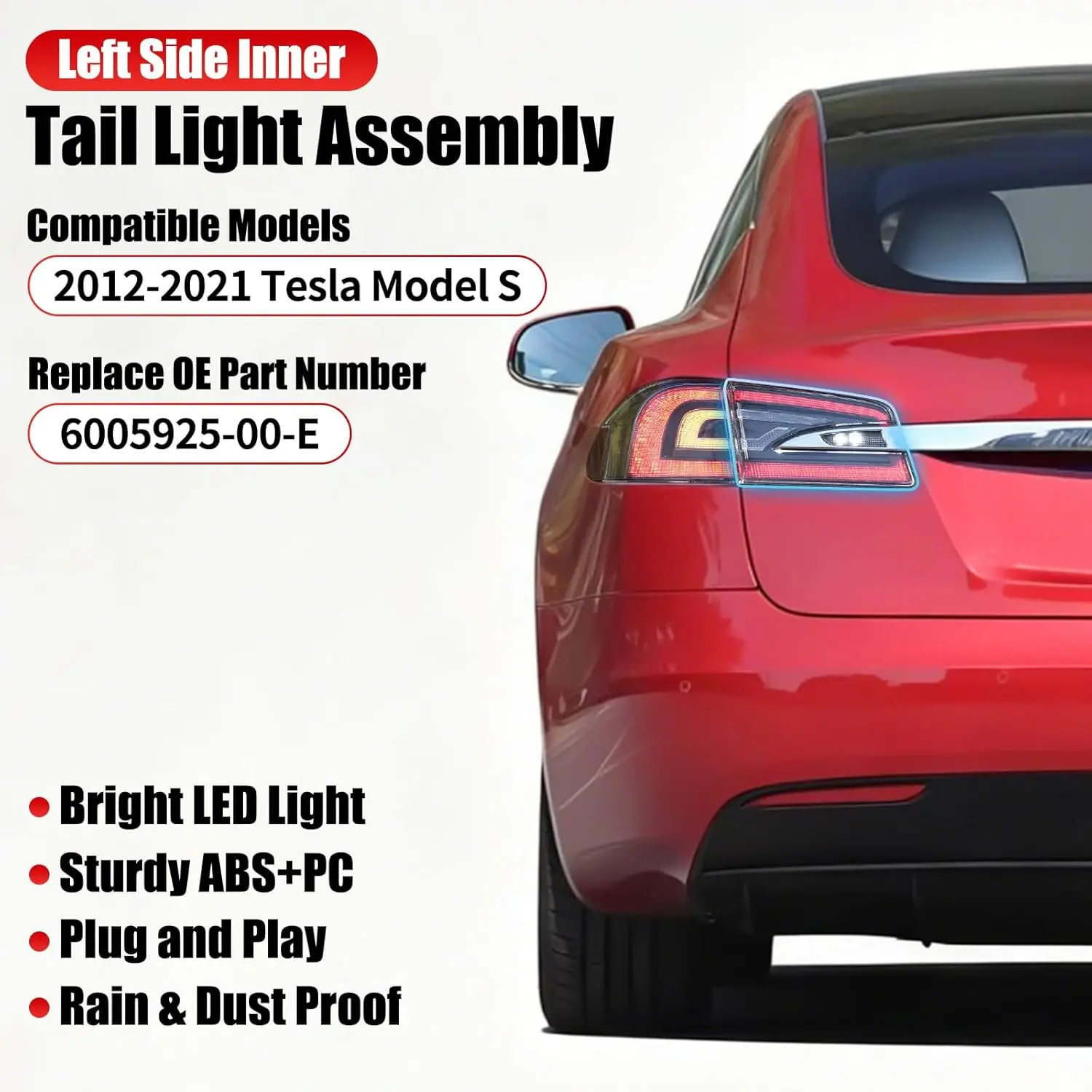 1pcs Led Tail Light Rear Lamp Assembly for Tesla Model S 2016-2021 US Version 6005922-00-E 600592200E 6005918-00-G 6005919-00-G