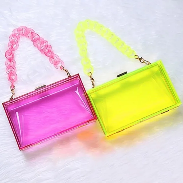 Żółta akrylowa przezroczysta torebka typu jelly, kopertówka, wieczorowa torebka damska, luksusowa designerska przezroczysta mała torebka, portfel, torebka crossbody.
