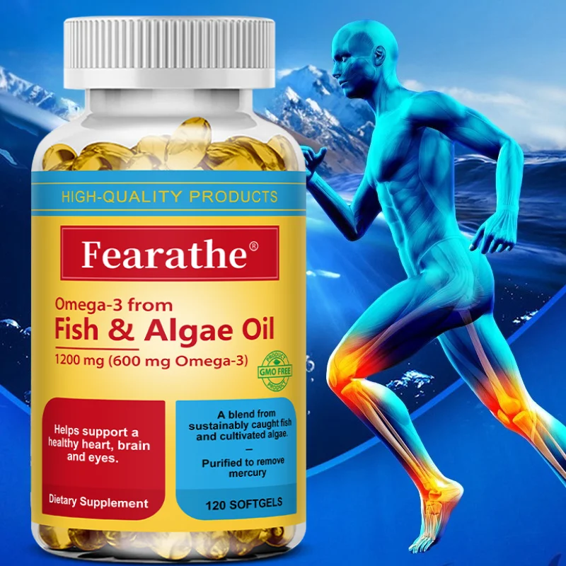 Omega 3 Softgels - Fish Oil & Algae Oil, EPA & DHA, Essential Fatty Acid Supplement for Heart Brain Eye Skin & Immune Wellness