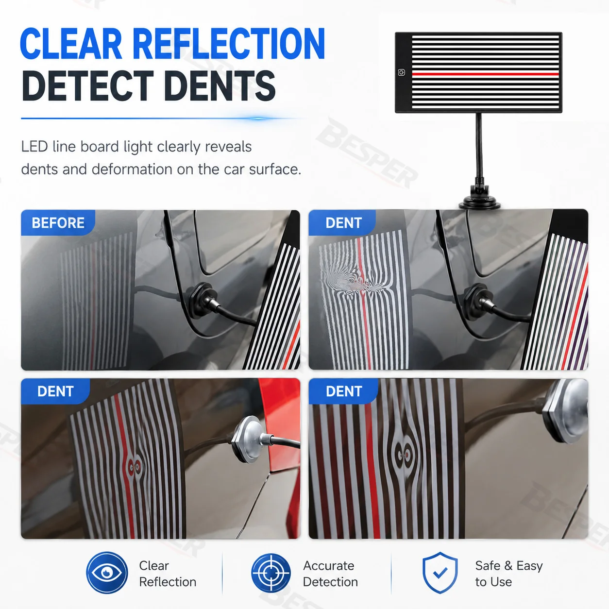 LED Inspection Line Board Light USB Paintless Dent Repair Reflection Board Car Body Dent Detection Tool