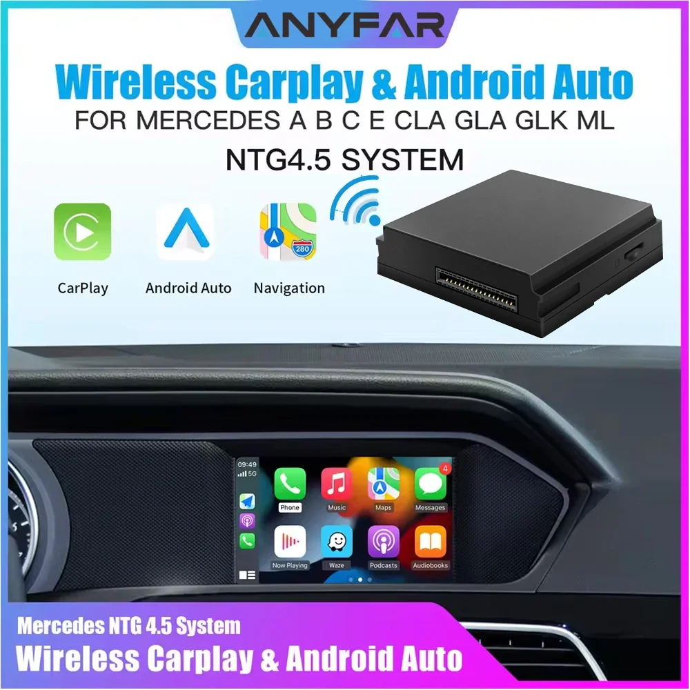 ANYFAR OEM Screen Decoder Box CarPlay Android Auto Retrofit Kit for Mercedes Benz A/B/C/E/CLA/GLK/ML/SLD with NTG 4.5 System
