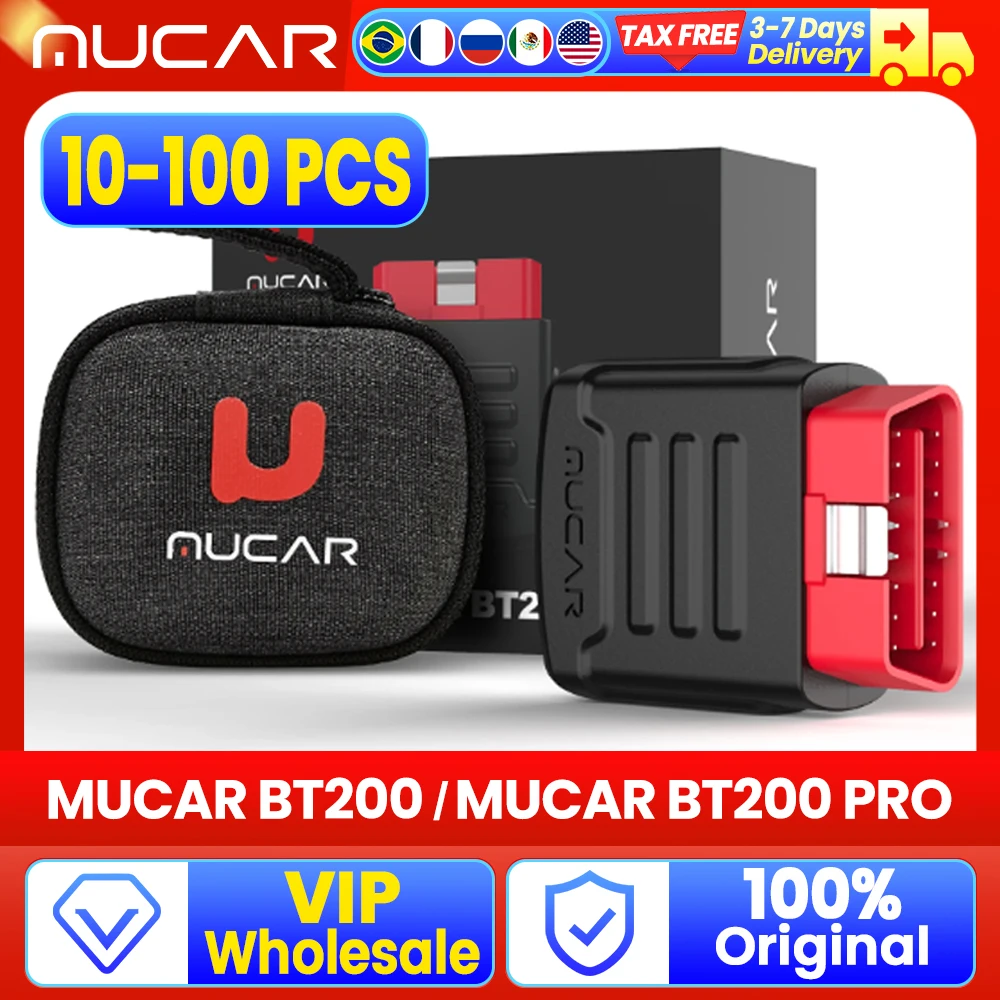 VIP Wholesale Price 10-100 PCS MUCAR BT200 PRO Automotive Car Diagnostic Tools OBD2 Bluetooth Scanner Coder Reader Old Version