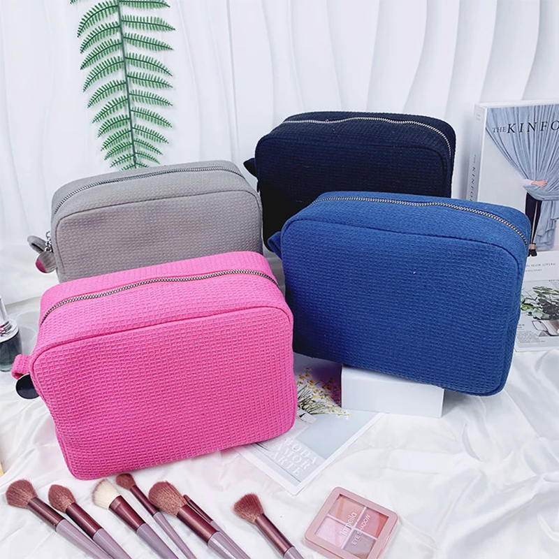 

5pcs Cosmetic Bags Polyester Plain Large Capacity Multifunctional Square Protable Travel Storage Bag Mix Color