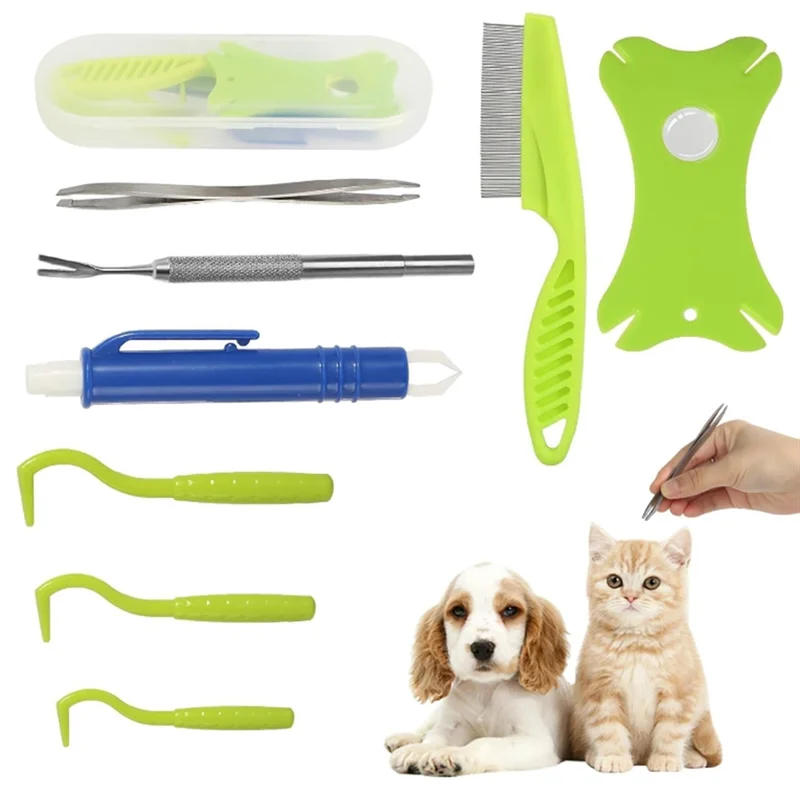 ABUL-8PCS Tick Removal Tool With Storage Box, Tick Tweezers, Comb, Magnifying Glass, Dog Tick Remover Tool