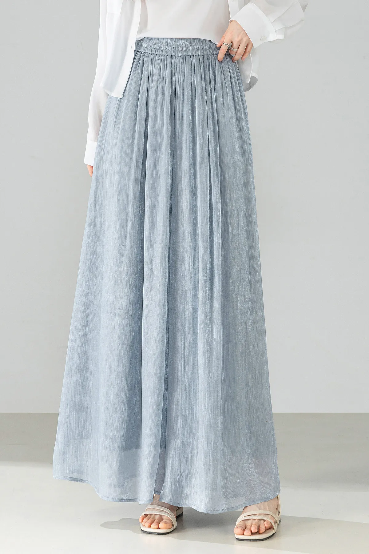SENTUBILA Büro Einfacher, leichter, schimmernder Rock in Lila, Damen-Sommerhose mit elastischem Bund, Taschen, fließend, lässig, Culottes 162KF7358 – Detail 15