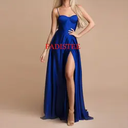 New Style Spaghetti Straps Prom Dresses Satin Evening Party Dresses Robe De Soirée Floor Length Vestidos