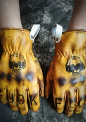 Handmade Genuine Leather Motorcycle Gloves Retro Motocross Vintage Riding Biker Moto Gloves Motorbike Full Finger Gloves