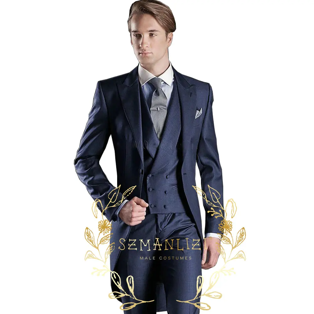 Wedding Suit For Men Custom Made 2024 Morning Long Jacket Tailcoat 3 Pieces Men Slim Fit Suit Beige Groom Tuxedo Suit Bridegroom