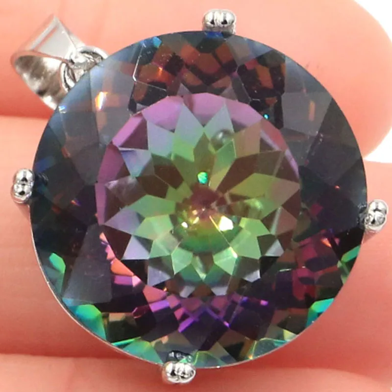 Buy 3 Get 1 Free 30x20mm Big Round 20mm Fire Rainbow Mystic Topaz Kunzite London Blue Topaz Silver Pendant