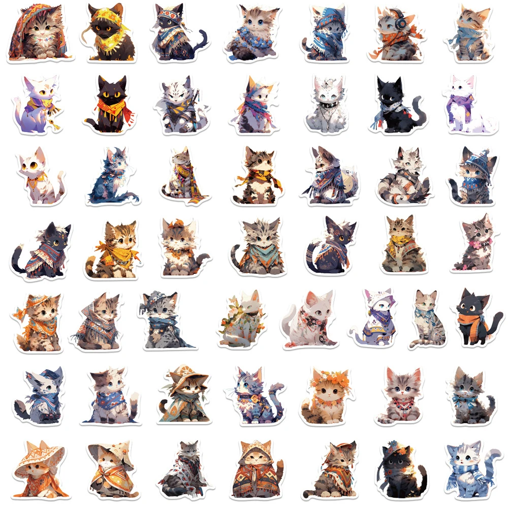 10/30/50pcs Cute Animal Ethnic Style Cat Stickers Bohemia Cartoon Waterproof Decals DIY Skateboard Phone Luggage Sticker Toys