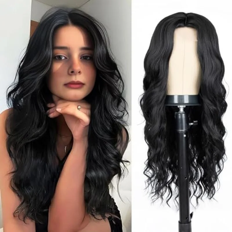 European and American women's with small lace front, long curly hair, middle parting, wavy synthetic fiber wig