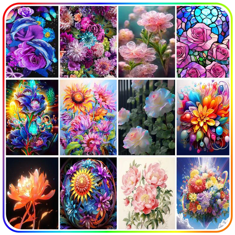 

SDOYUNO Diamond Painting Flowers Abstract Modern Rhinestones Stitch Products Round 5D Diamond Pictures Artwork Painting Decor