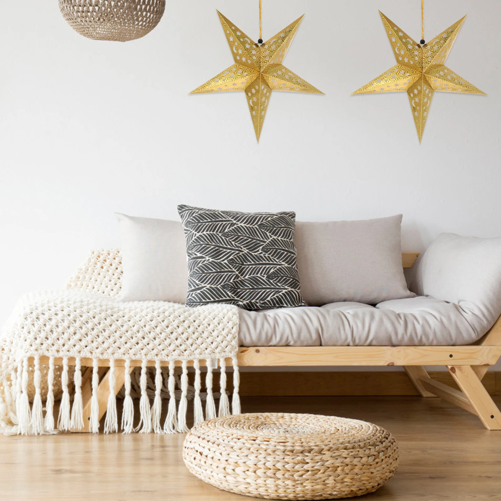 

5pcs 45Cm Paper Star Lampshade Hanging Decorative Ceiling Light For Wedding Birthday Bedroom Golden String Fairy Lights