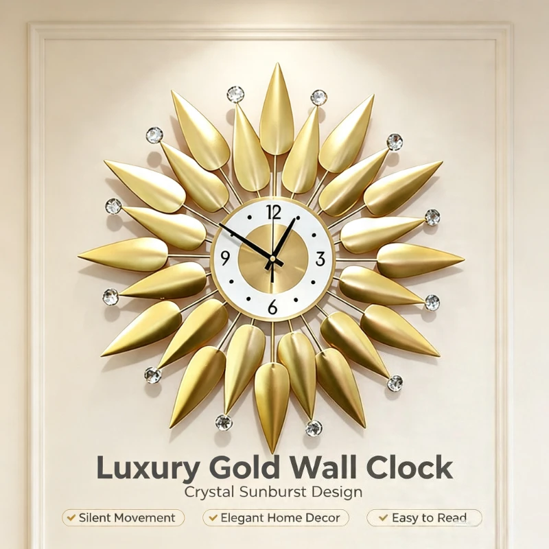 Luxury Lifestyle Homes - นาฬิกาแขวนผนังหรูหรา นาฬิกาโลหะติดผนัง ของตกแต่งโรงแรม นาฬิกาควอตซ์แบบเงียบ สำหรับห้องนั่งเล่น ห้องนอน