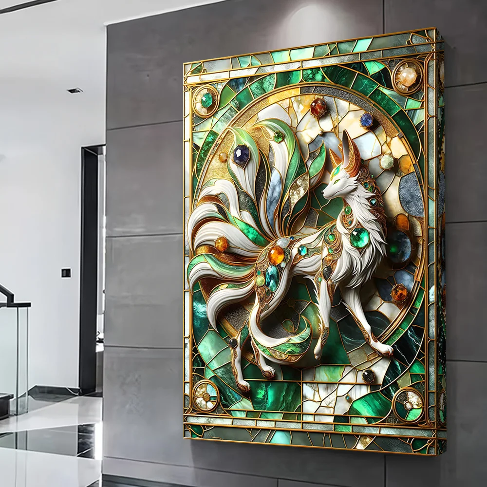 Nine Tailed Fox Kitsune Poster Customizable Printed Canvas Painting for Pictures Wall Art Room Decorating Interior Decoration