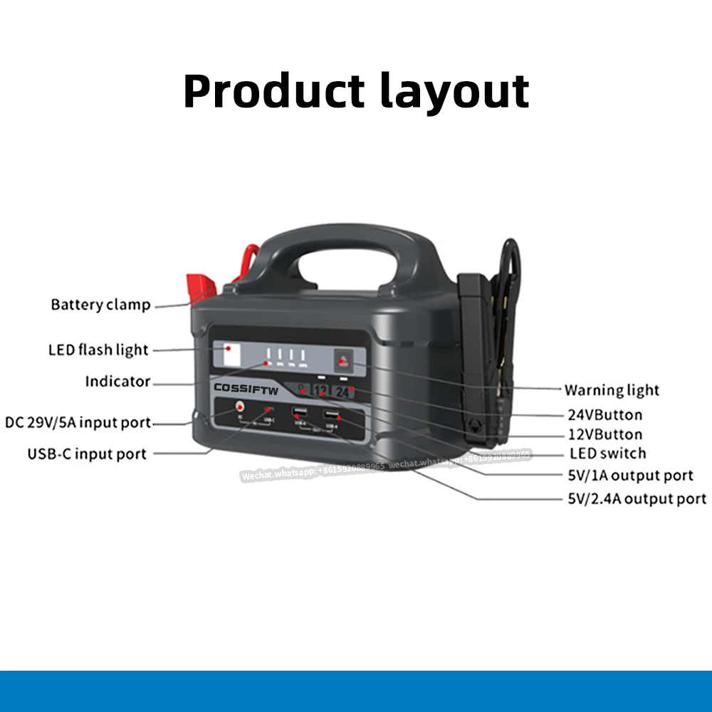 COSSIFTW Jump Starter 5000A Peak, Portable 12V/24V Heavy Duty Truck Jumper Box Battery Power Station Jump Pack